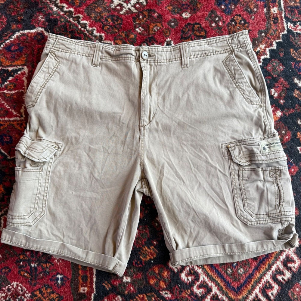 Vintage Unionbay Cargo Shorts Mens 42 Khaki Tan Cotton Multi Pocket Utility